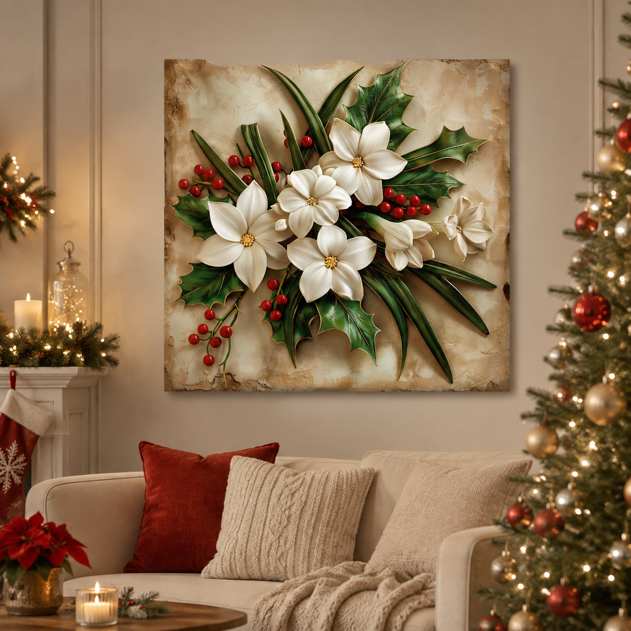 Holly Birth Month Botanical Bouquet Metal Wall Art Decor