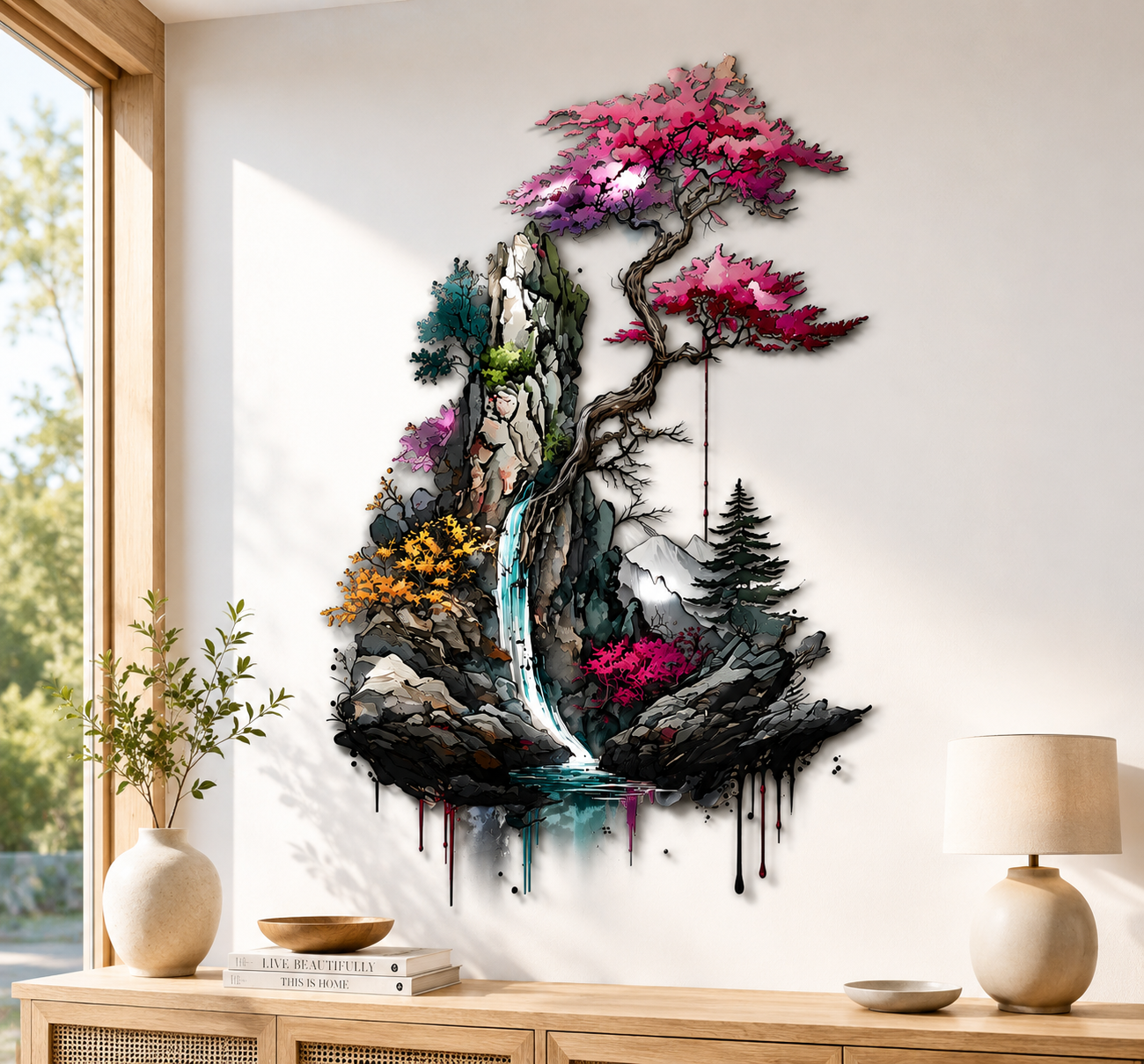 Japanese Metal Wall Art Sun Mountain Wave Landscape 2D Aluminum UV Printed Zen Home Decor Outdoor Indoor Gift Set 3 Designs Modern WallDecor