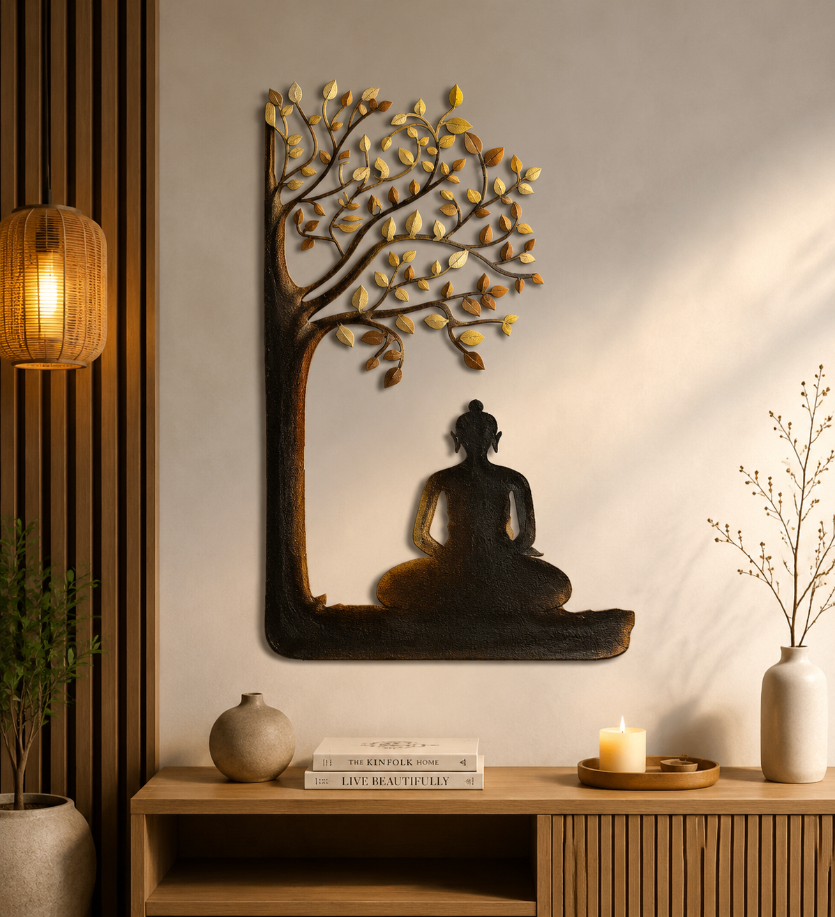 Zen Buddha Meditation Tree Metal Wall Art Sun Moon Nature Landscape 2D Aluminum UV Printed Wall Decor Set 3 Designs Modern Home Gift USA