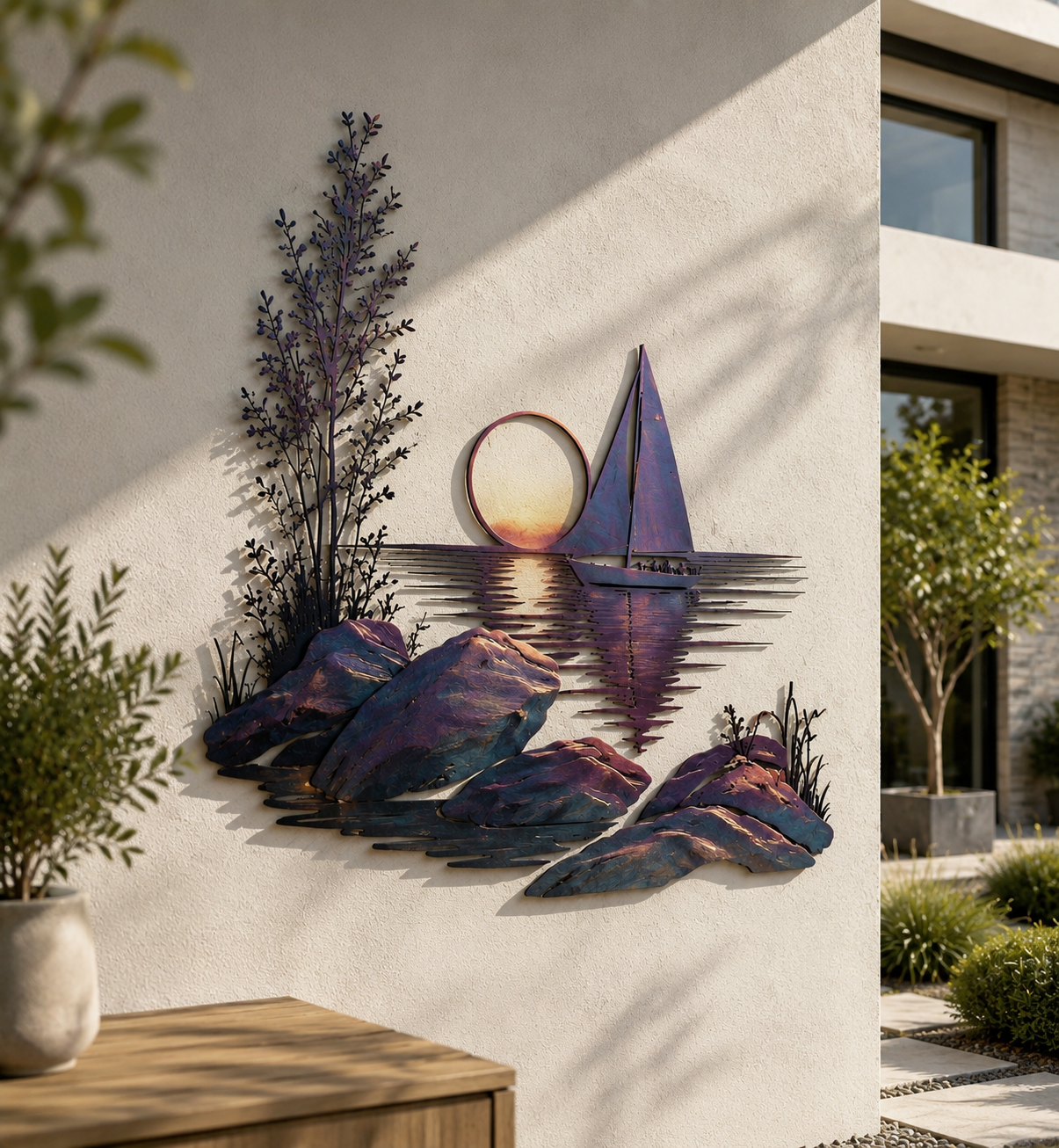 Ocean Sunset Metal Wall Art Sailboat Butterfly Flower Boat Nature Landscape UV Printed Aluminum Wall Decor Set Of 3 Designs Modern Art