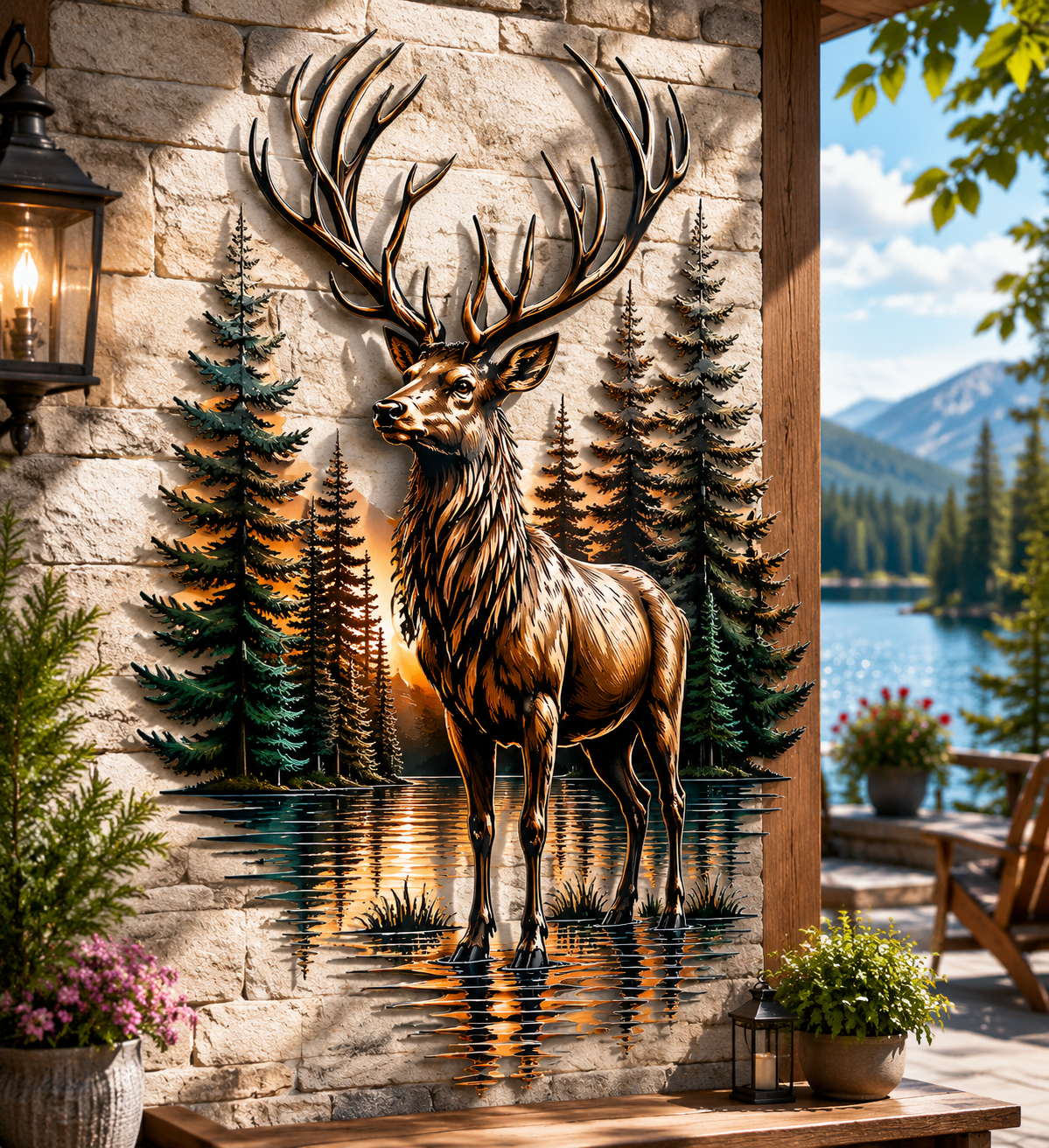 Majestic Deer Forest Metal Wall Art, Rustic Wildlife Aluminum UV Printed Sign, Cabin Lodge Garden Patio Outdoor Decor, Hunter Gift