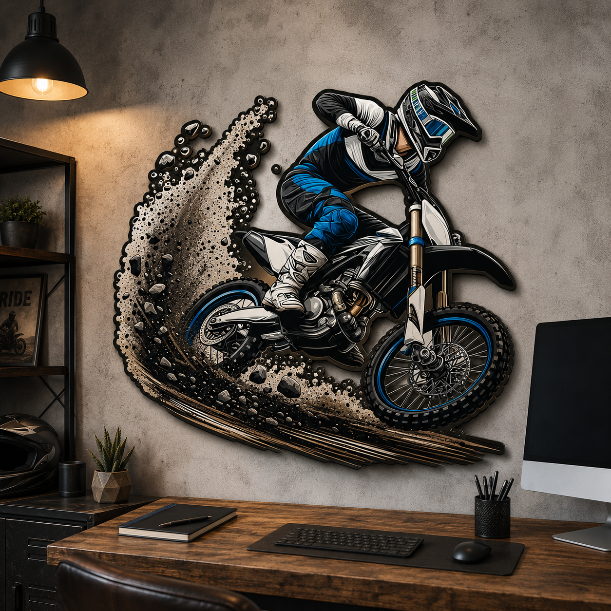Dirt Bike Metal Sign Motocross Wall Art Dirt Bike Rider Decor Off Road Racing Wall Decor Garage Office Gift UV Printed Aluminum Sign