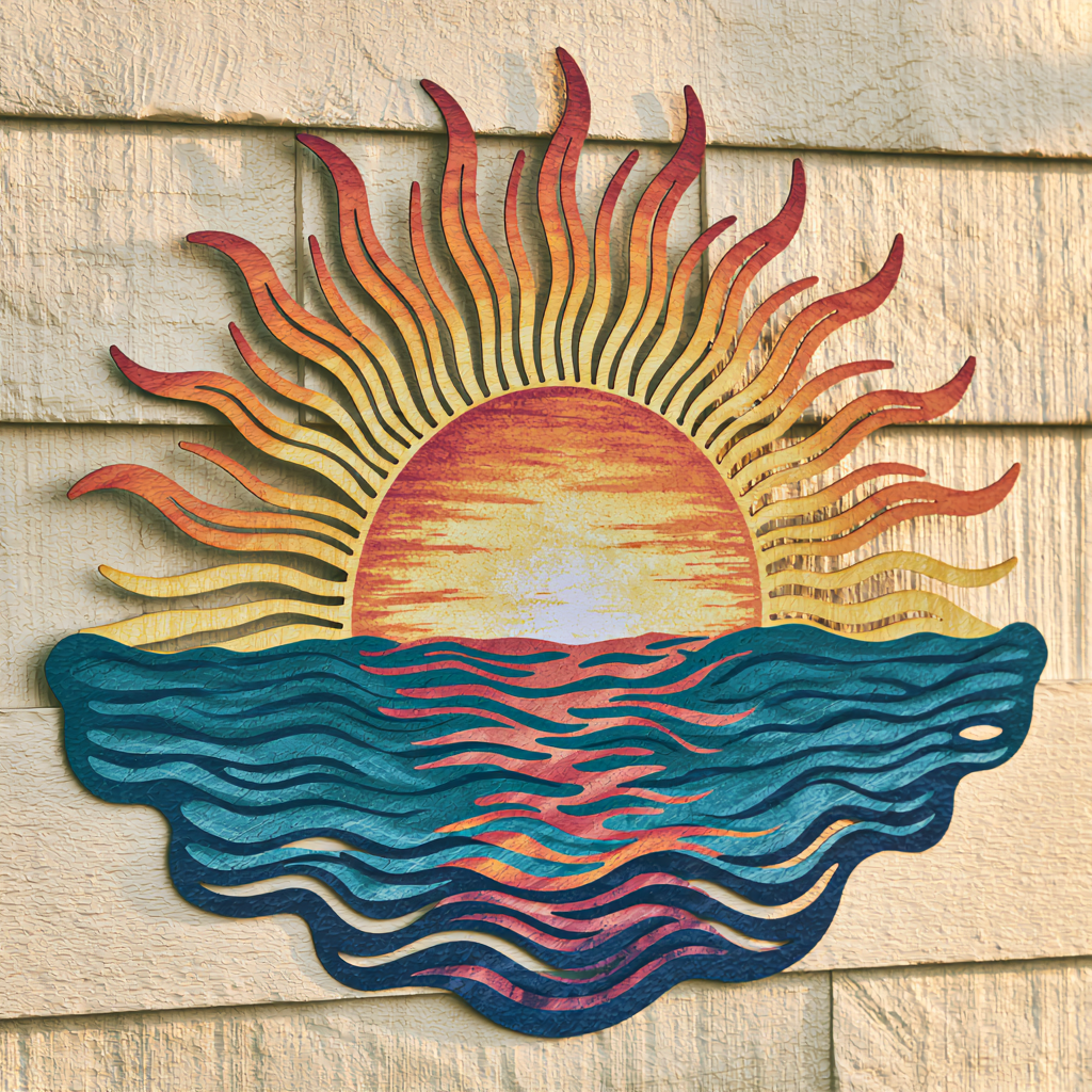 Sunset Ocean Metal Sign Coastal Wall Decor Beach Sunset Wall Art Boho Sun Sea Decor UV Printed Aluminum Sign Beach House Gift