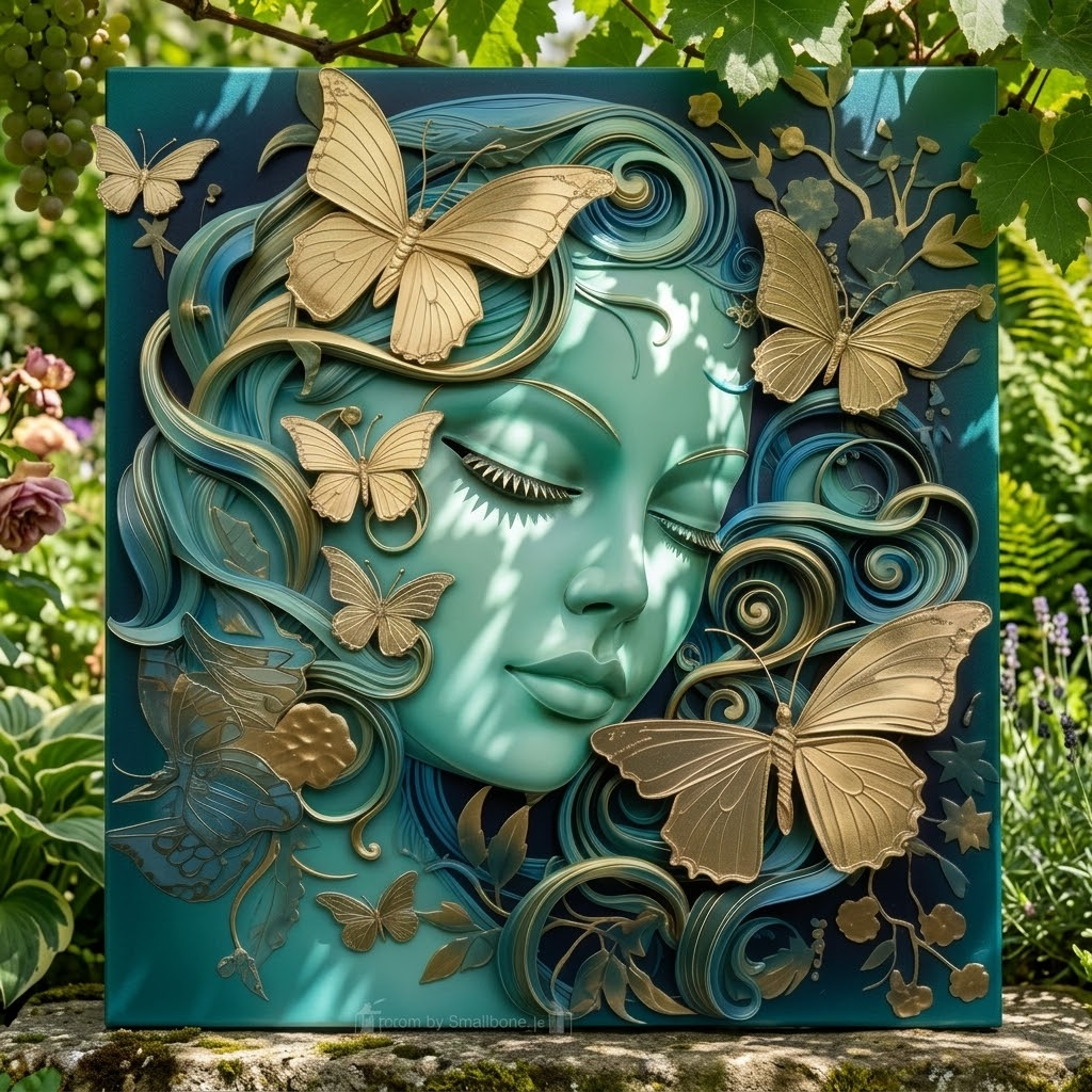 Female Celestial Face Metal Sign, Moon Goddess Garden Art