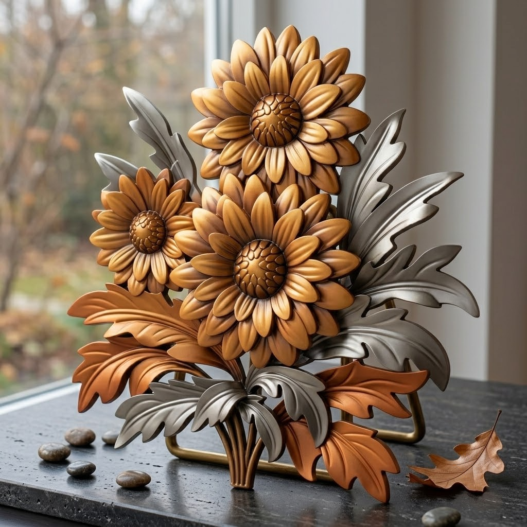 November Chrysanthemum Birth Flower Bouquet Metal Wall Art, Aluminum Sign