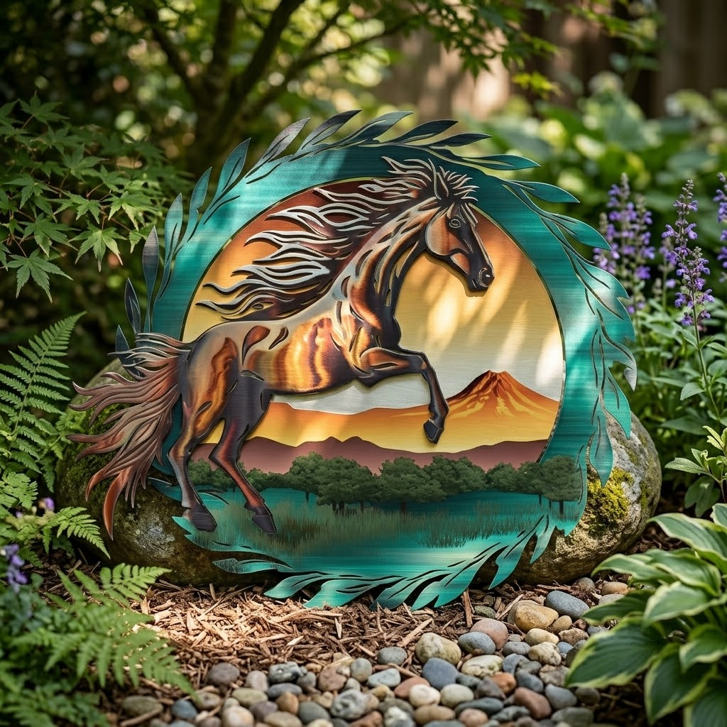 Wild Horse Southwestern Sunburst Metal Wall Art