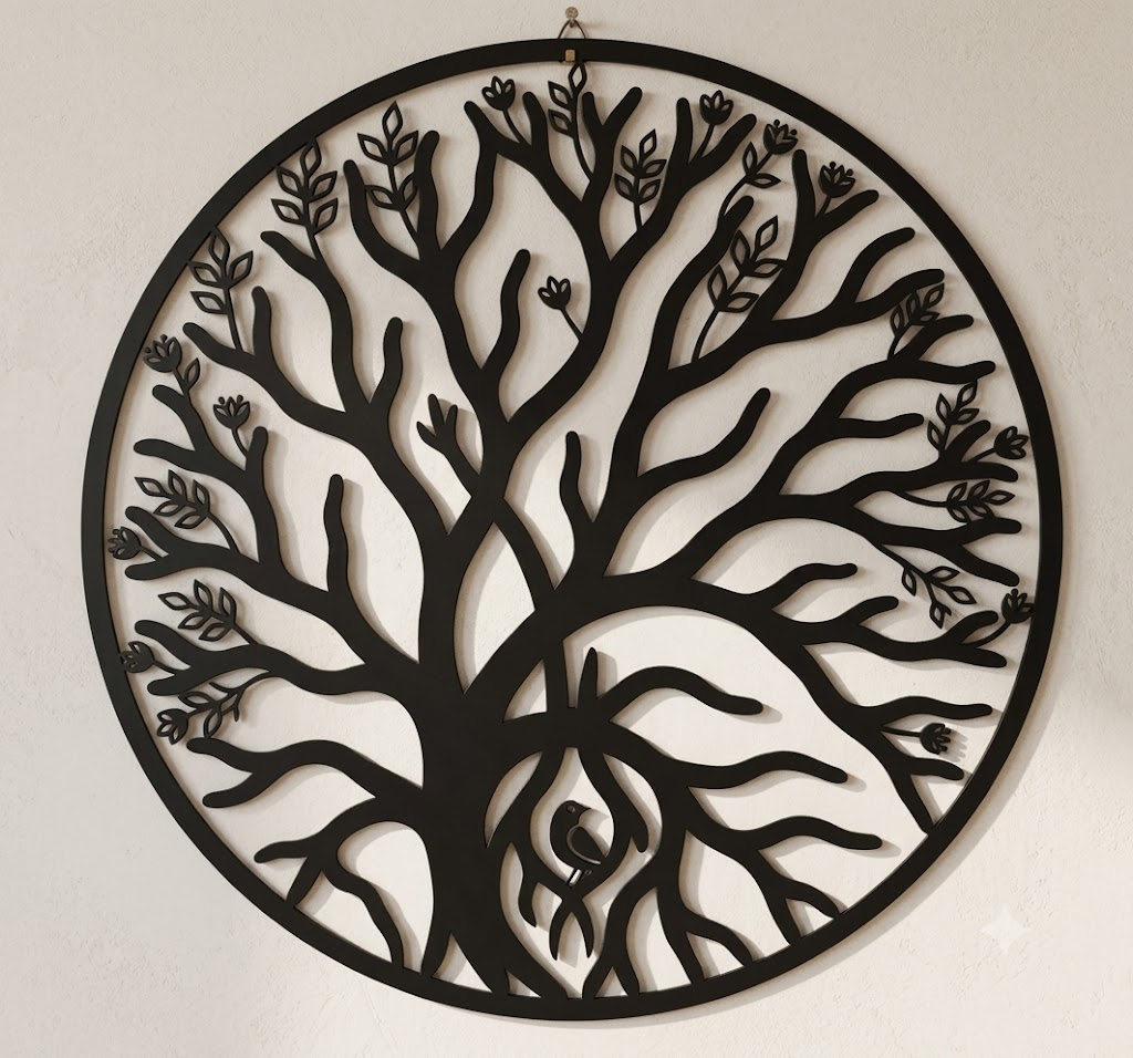 Of Life Metal Wall Art, Round Black Outdoor Hanging Decor