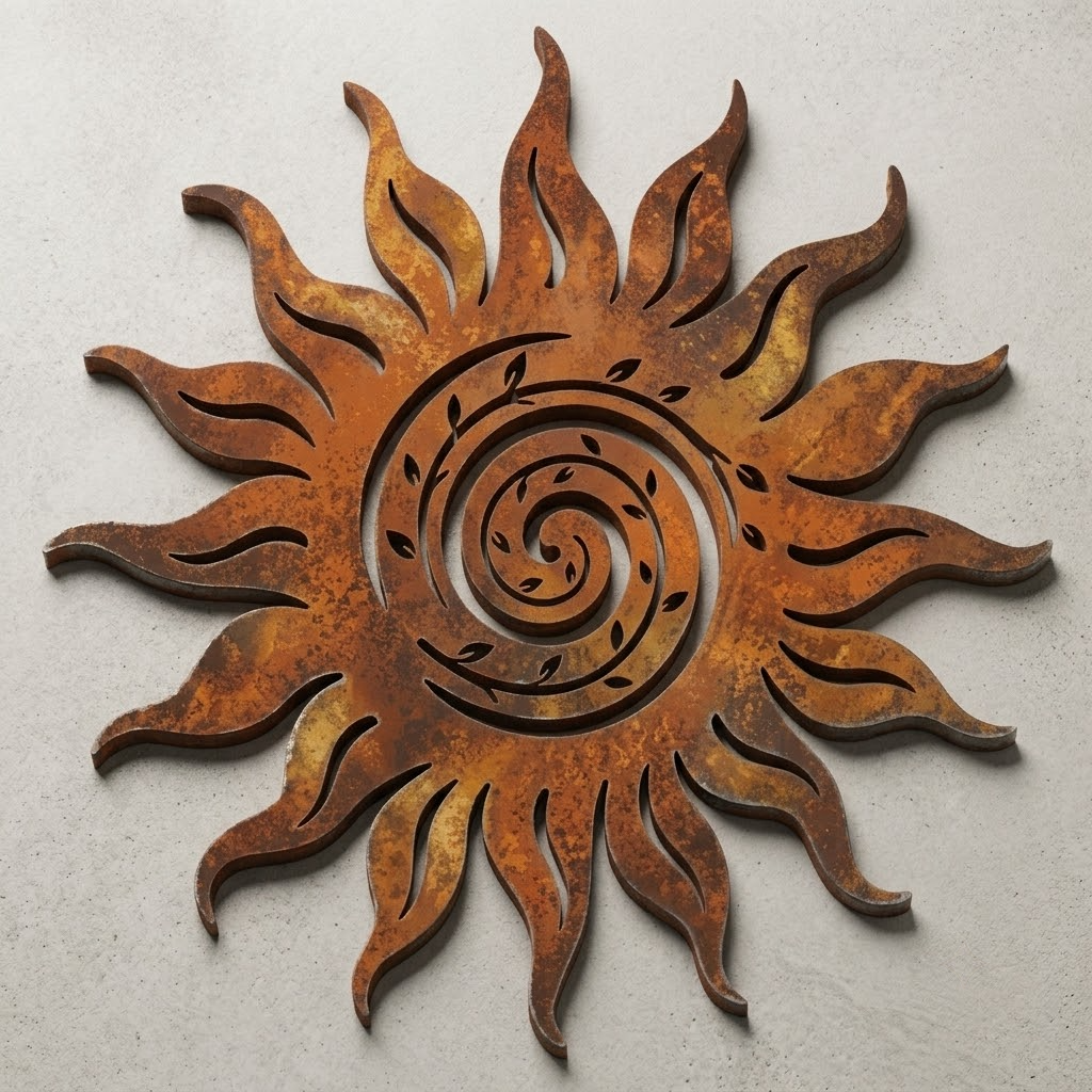 Rustic Sun Metal Art, Spiral Wall Decor, Outdoor Garden Sign, Patio Hanging Gift