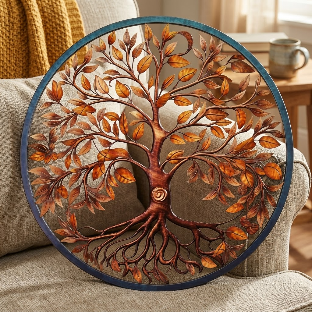 Autumn Tree Of Life Sunburst Metal Wall Art