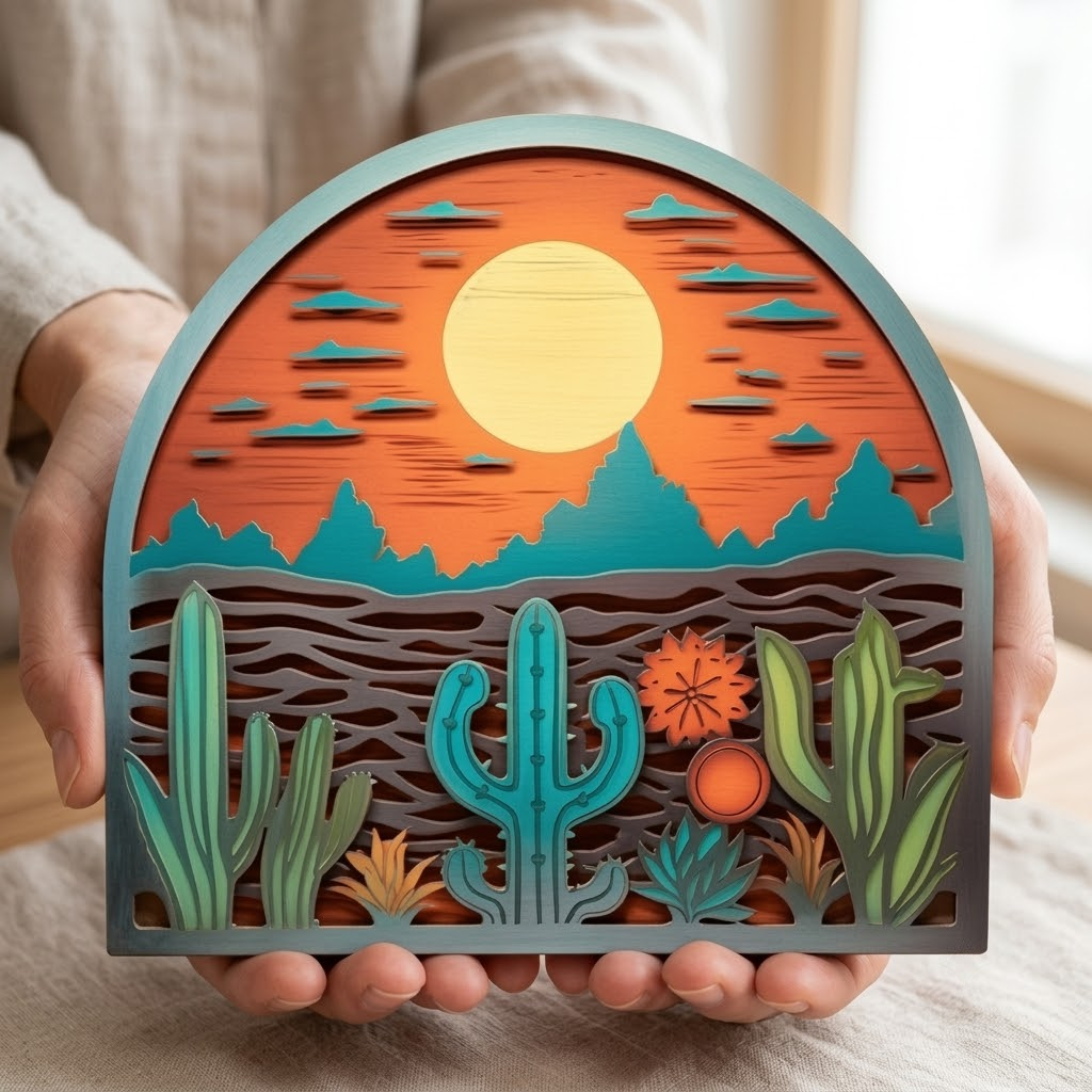 Sun Cactus Metal Wall Sign, Southwestern Celestial Desert Garden Decor