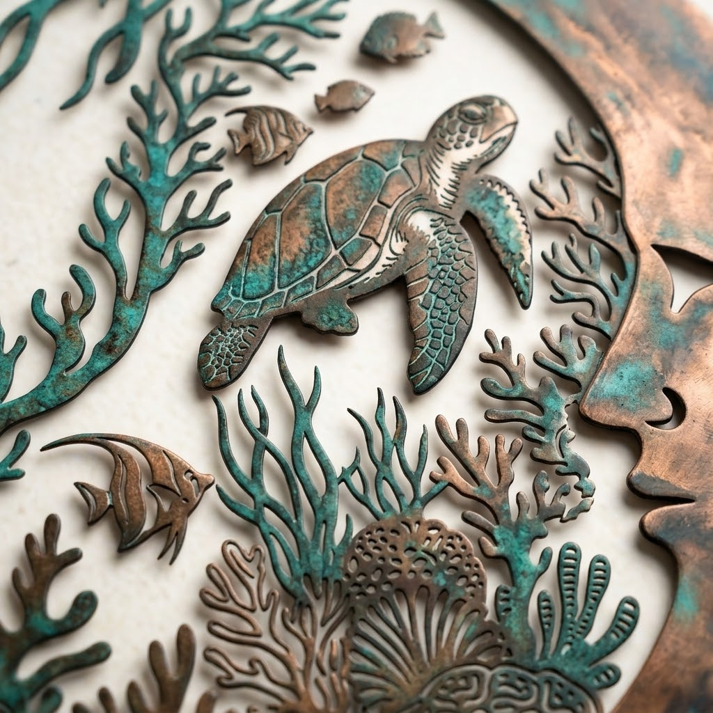 Elegant Sea Turtle Metal Art, Coastal Wall Decor, Ocean Metal Sign, Beach House Decor