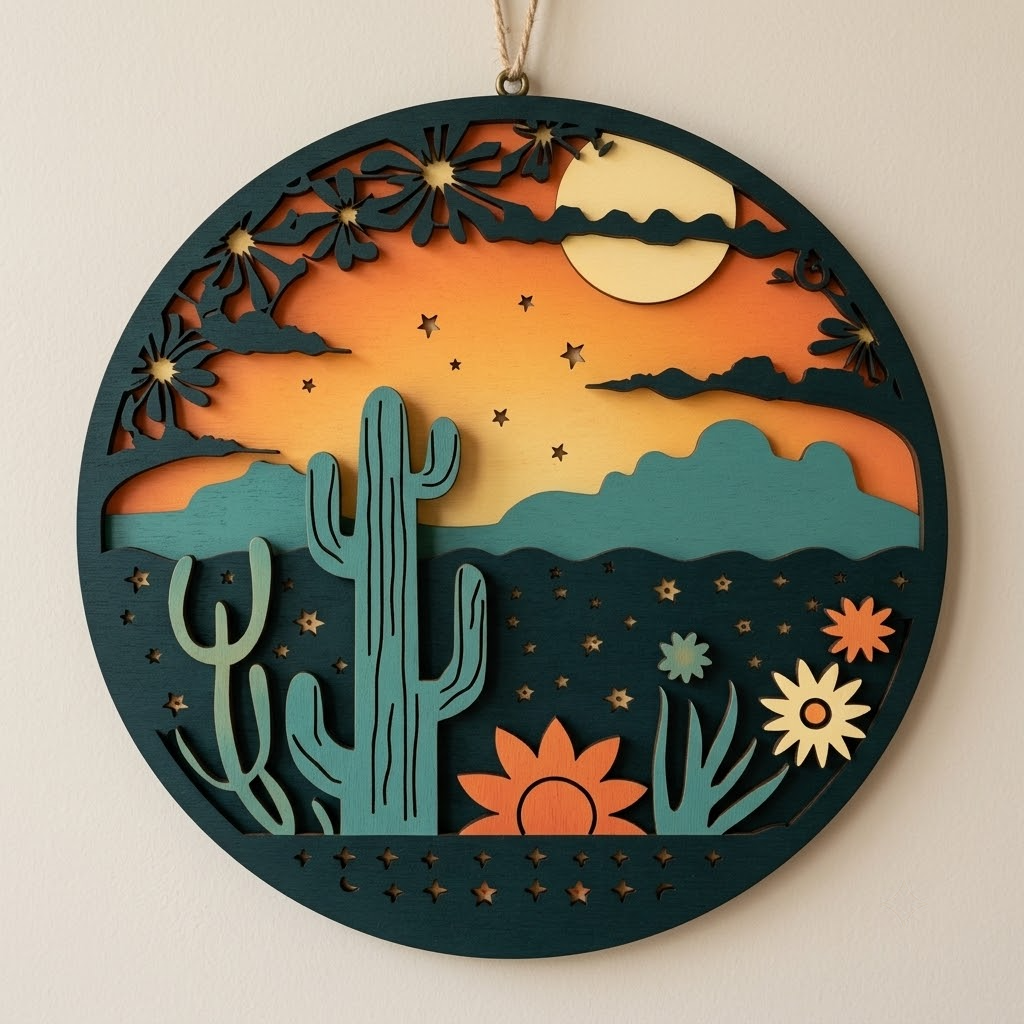 Sunburst Dessert Cactus Metal Sign