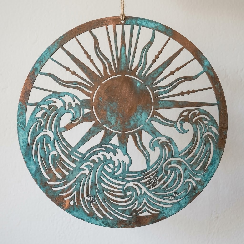 Sun Wave Metal Art For Coastal Ocean Decor, Beach House Wall Sign, Nautical Outdoor Gift