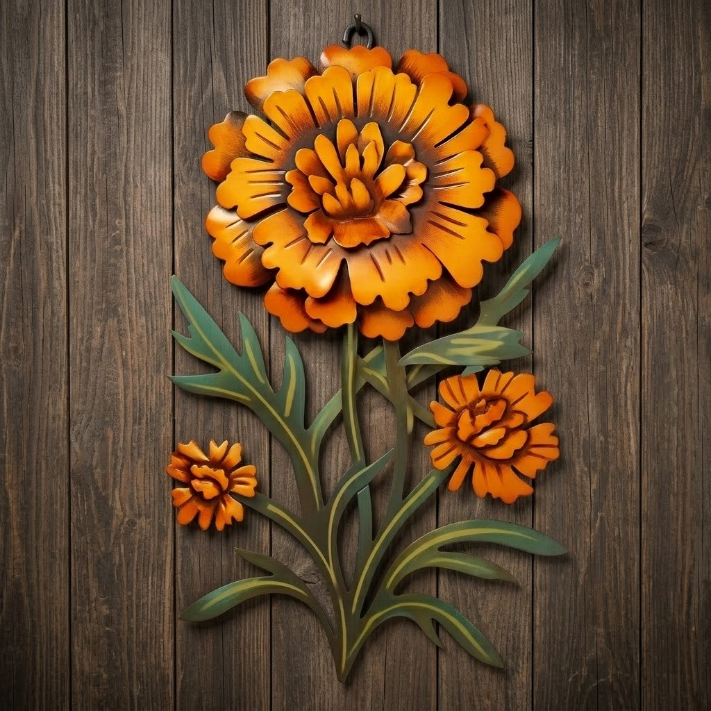 October Marigold Birth Flower Bouquet Metal Wall Art