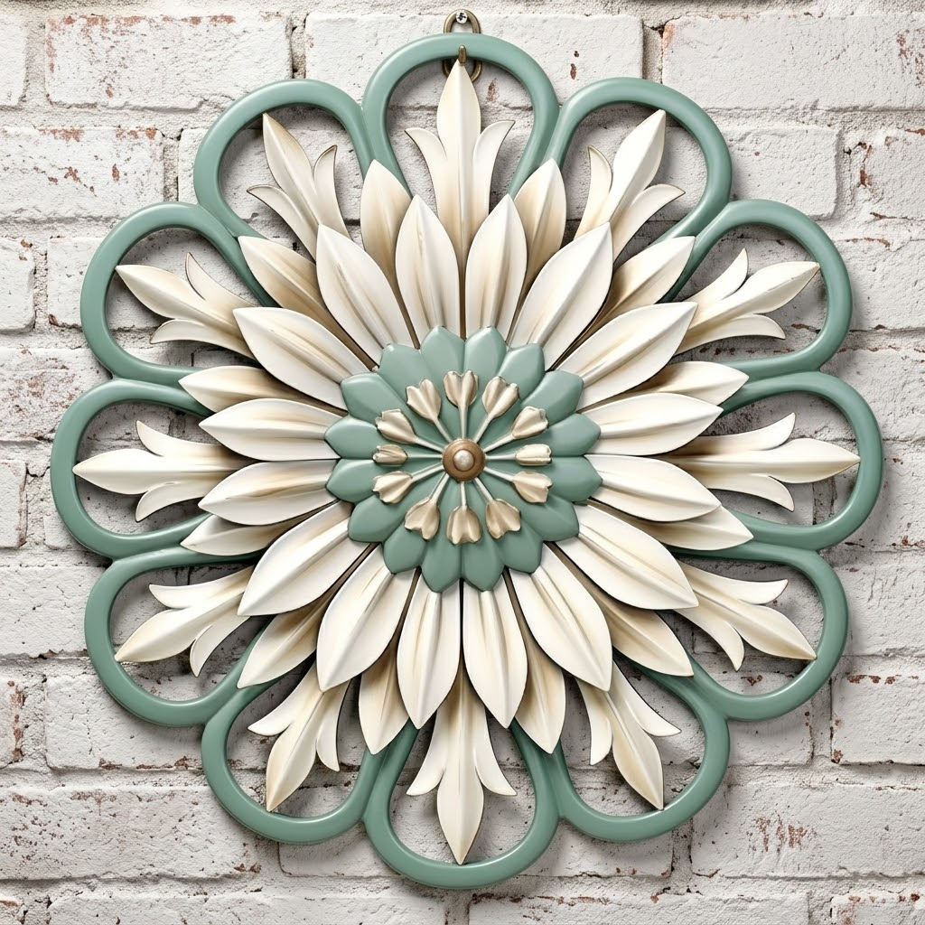 Fresh White Floral Sun Goddess Metal Wall Art