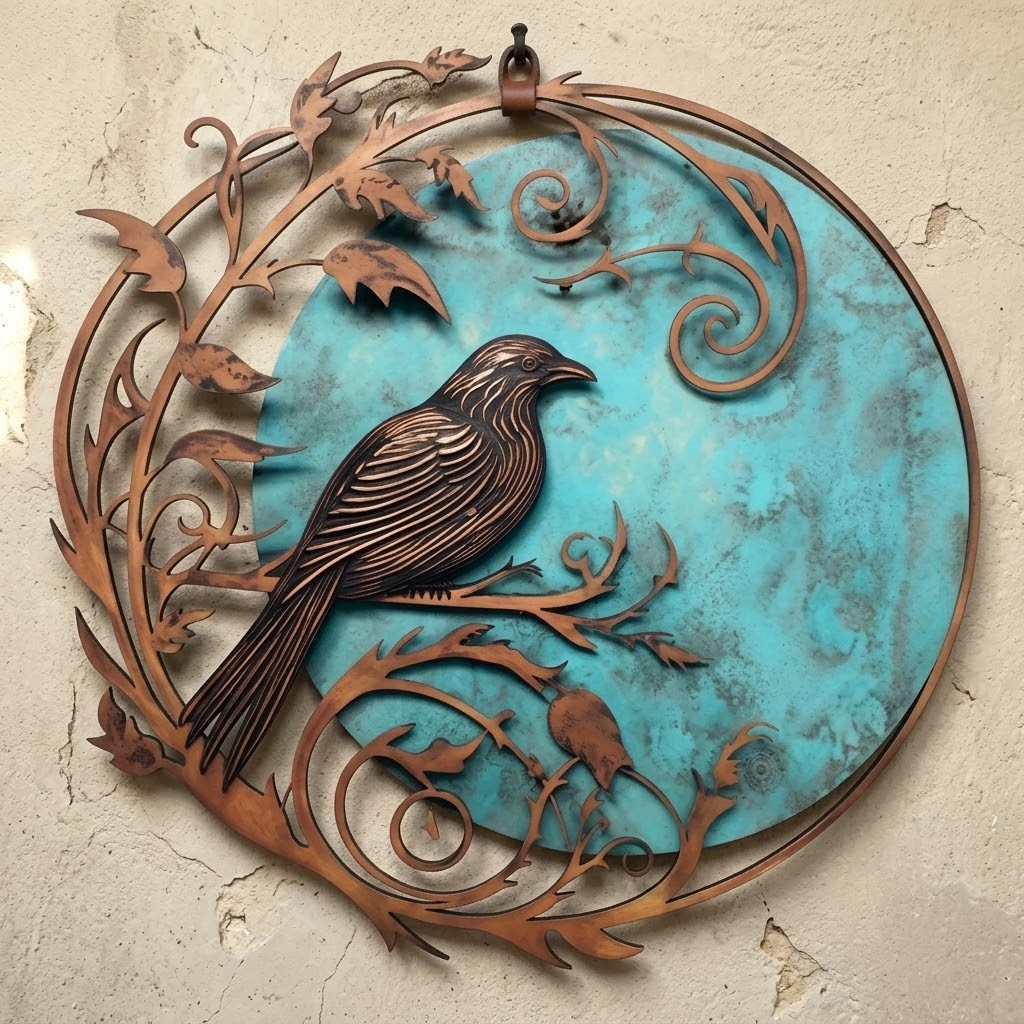 Elegant Crescent Moon Raven Winter Rose Metal Wall Art