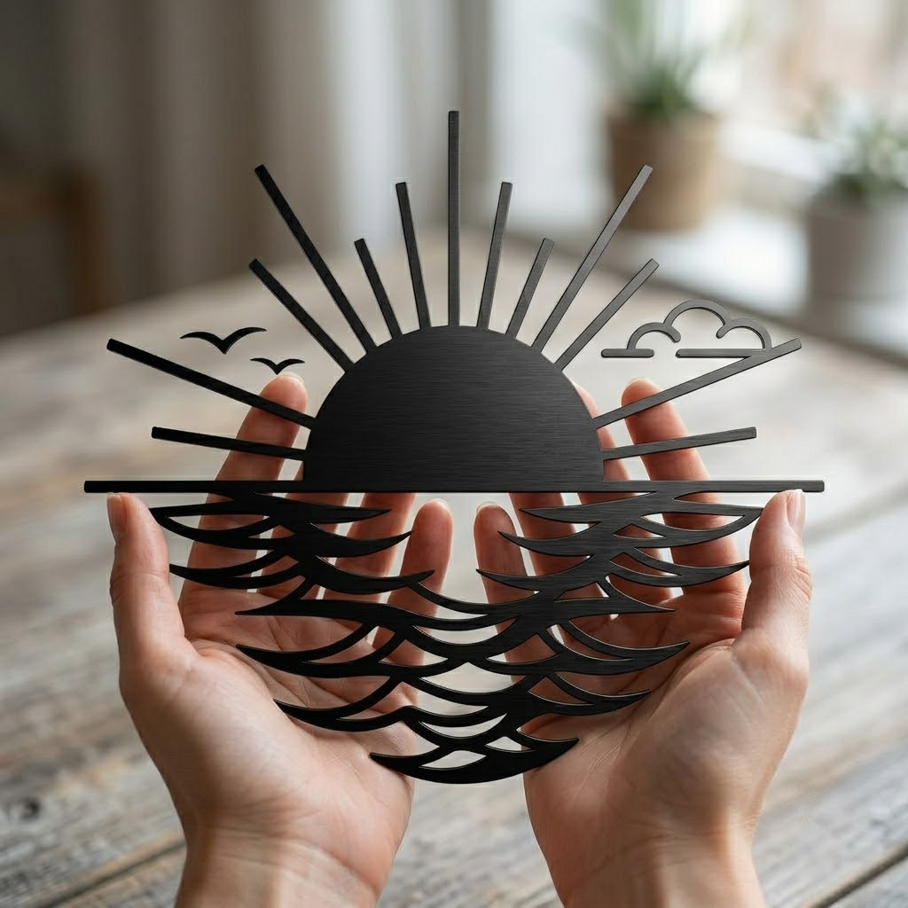 Minimalist Sunrise Metal Wall Art, Modern Sun Over Water Sign Decor