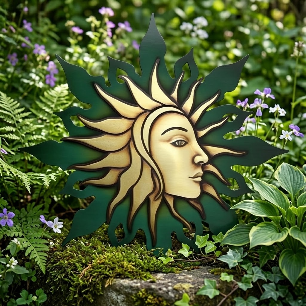 Holly Sun Goddess Metal Wall Art, Winter Botanical Decor