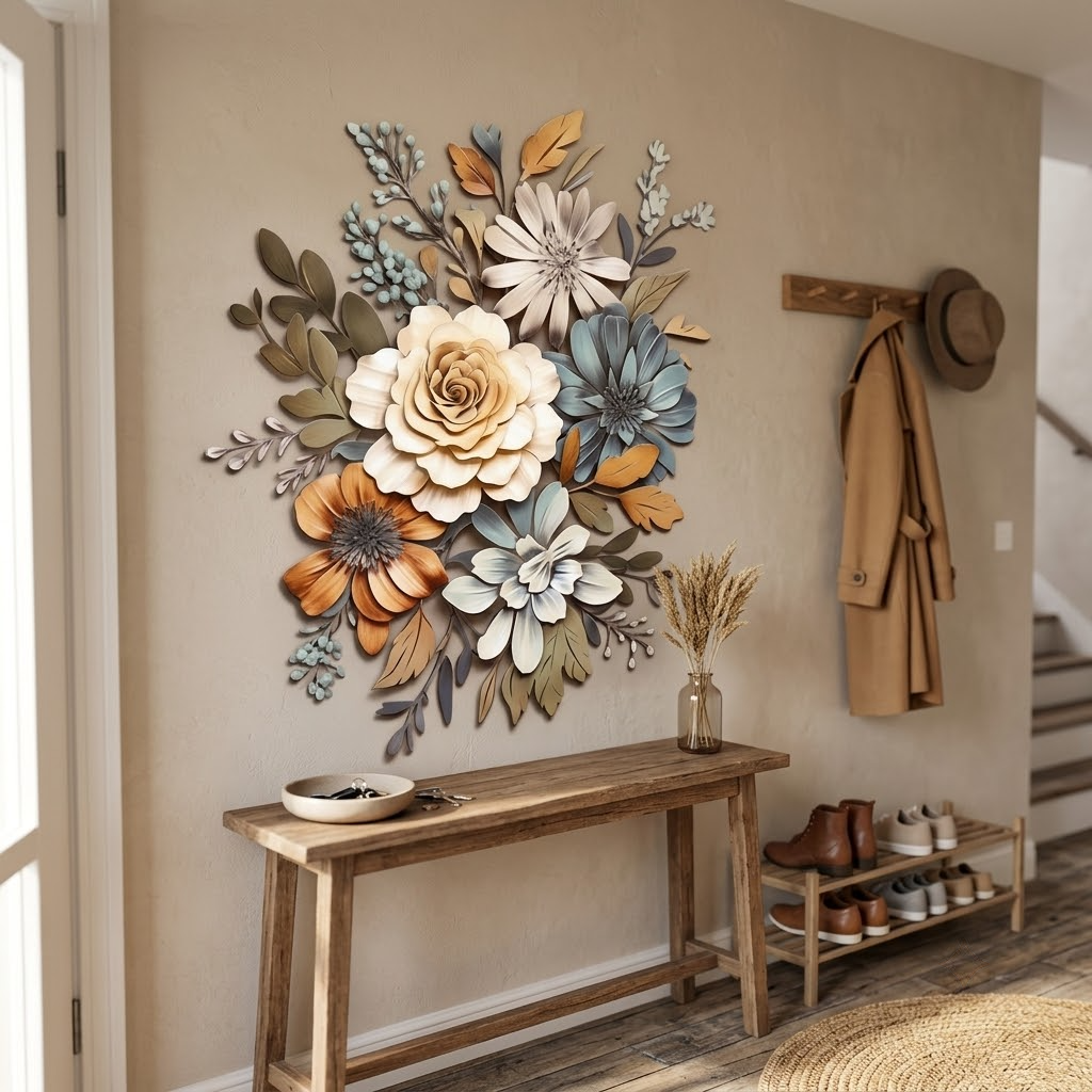 Memorial Flower Bouquet Metal Wall Art, Remembrance Floral Sign Decor