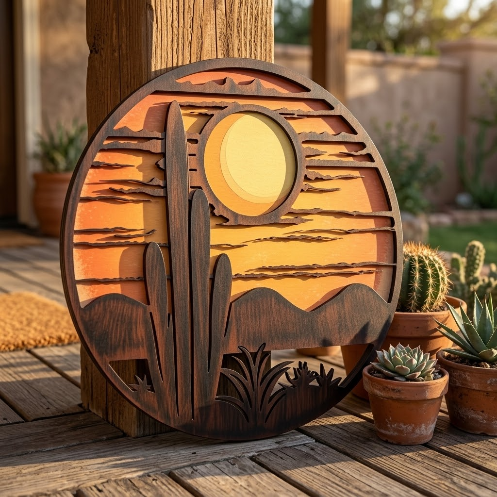 Sunset Saguaro Cactus Metal Sign