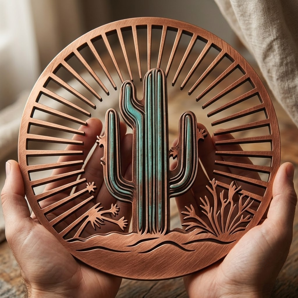 Saguaro Cactus Desert Sunburst Metal Wall Art