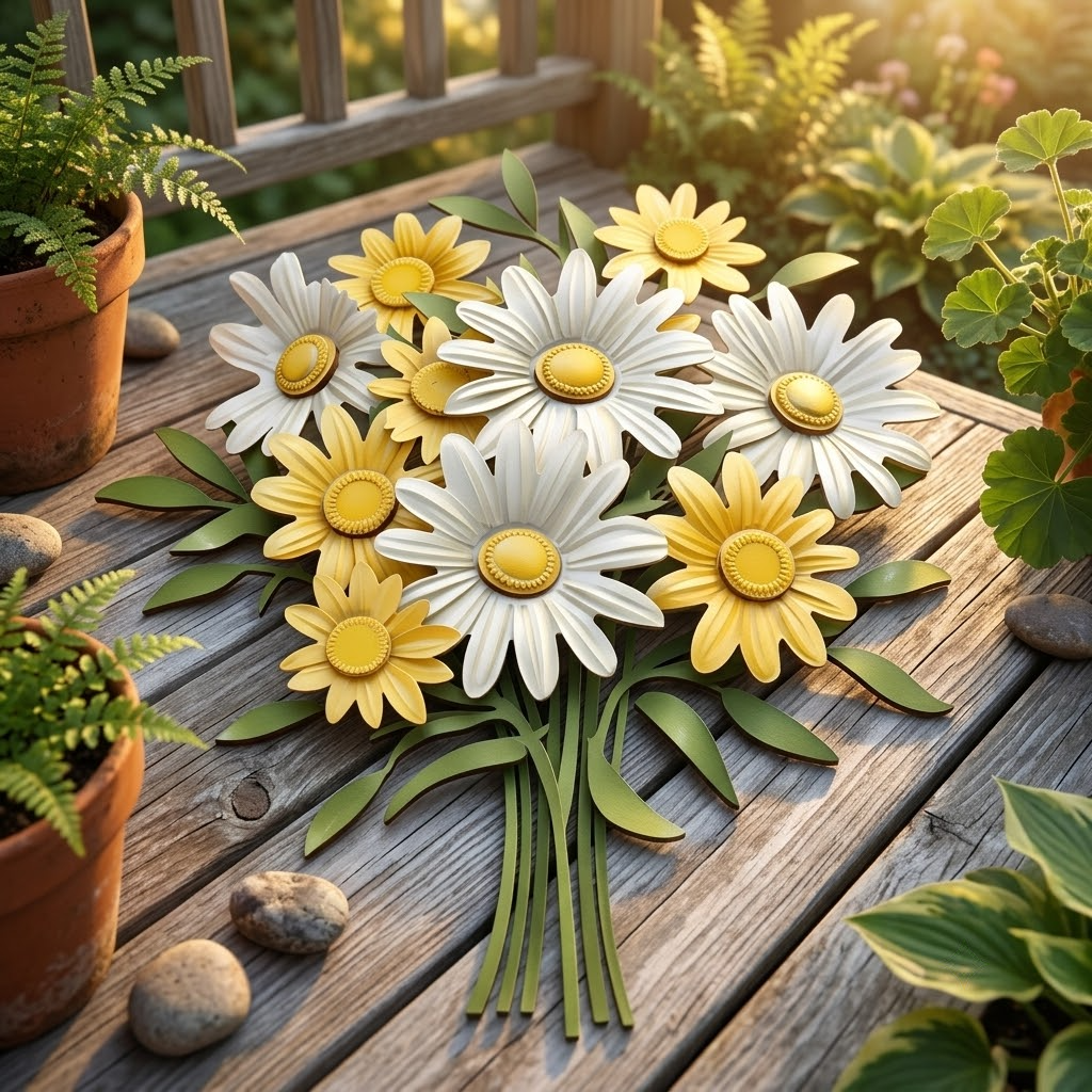 A Beautiful April Daisy Birth Flower Bouquet Metal Wall Art