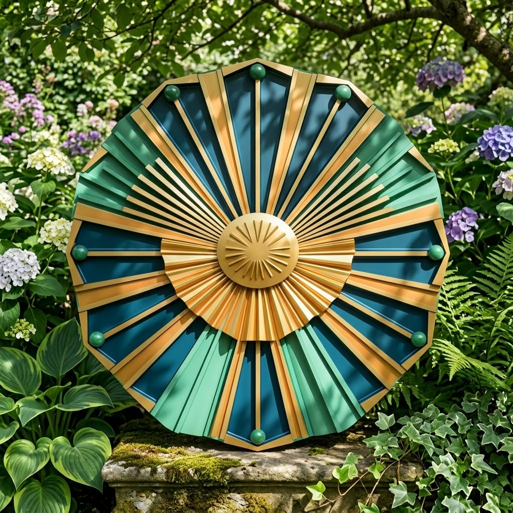 Sunburst Stars, Emerald, Gold, Navy, Coral Metal Sign