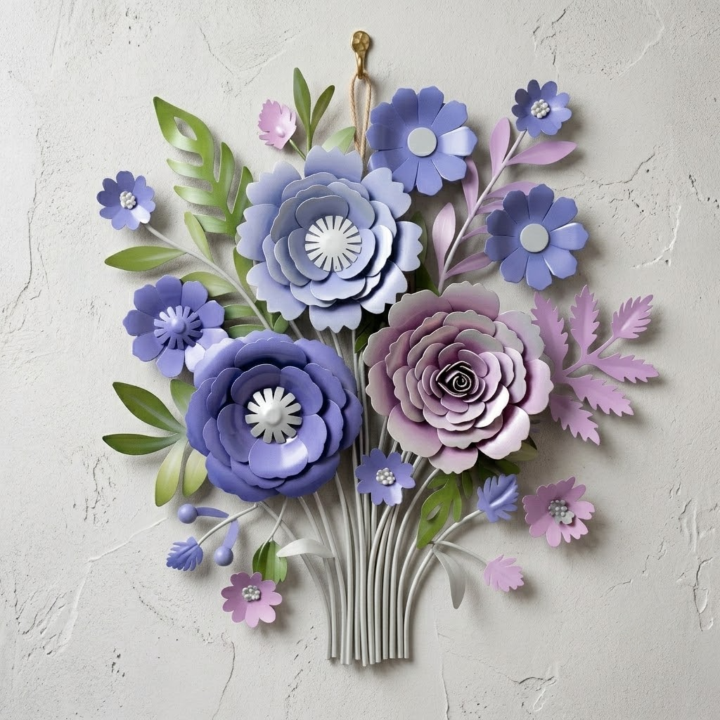 February Violet Birth Flower Bouquet Metal Wall Art, Premium Aluminum Sign