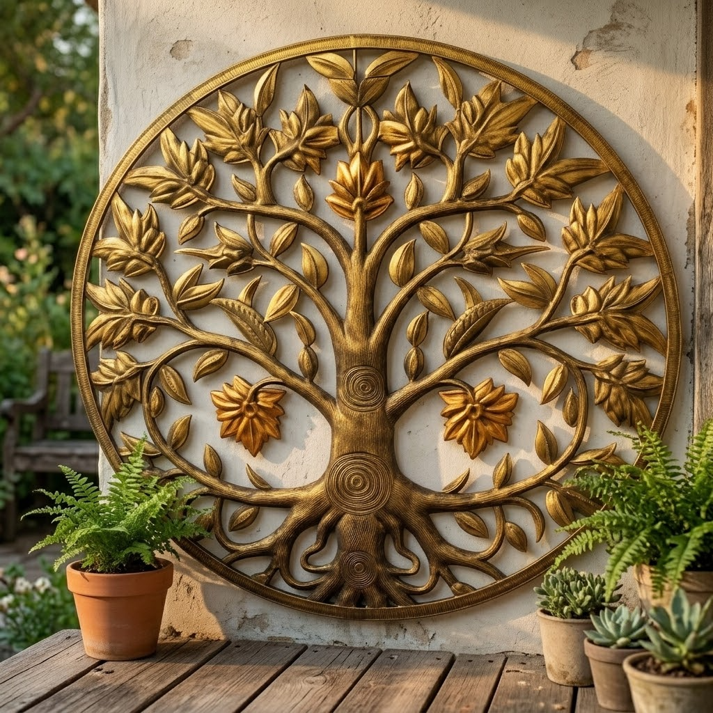 Summer Tree Of Life Sunburst Metal Wall Art, Aluminum Decor For Patio