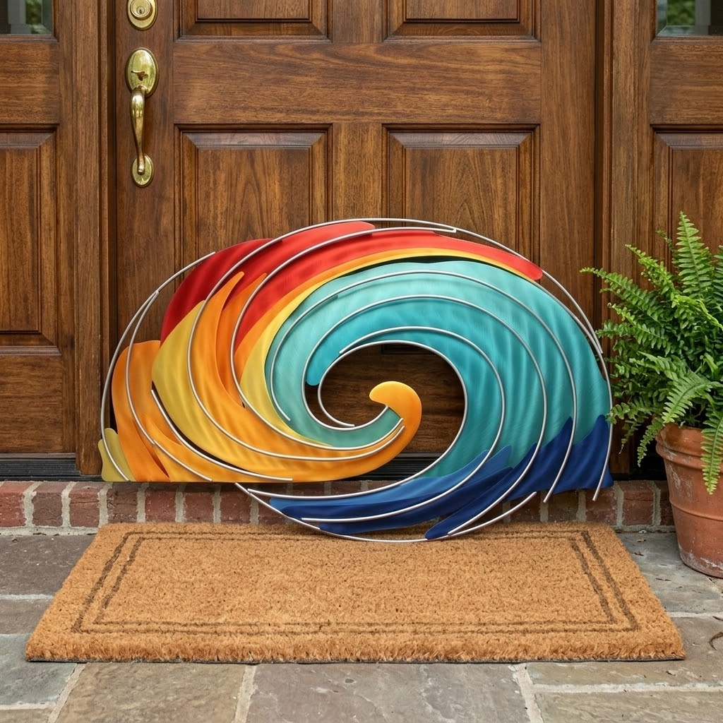 Abstract Coastal Metal Wall Art, Colorful Asymmetrical Sign For Modern Home