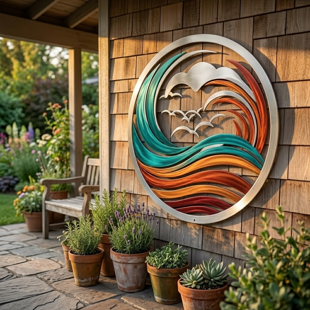 Ocean Waves Sunburst Sunrise Metal Sign