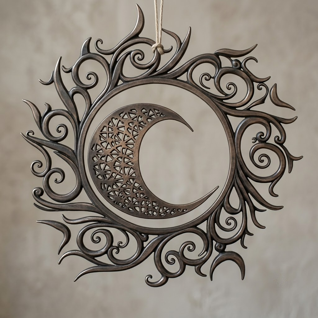 Boho Home Decor, Radiant Sun & Elegant Crescent Moon Metal Art Sign