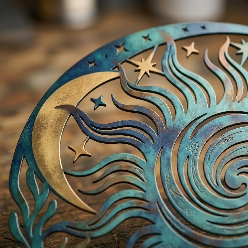 Modern Sun Metal Wall Decor, Celestial Garden Art For Patio & Porch