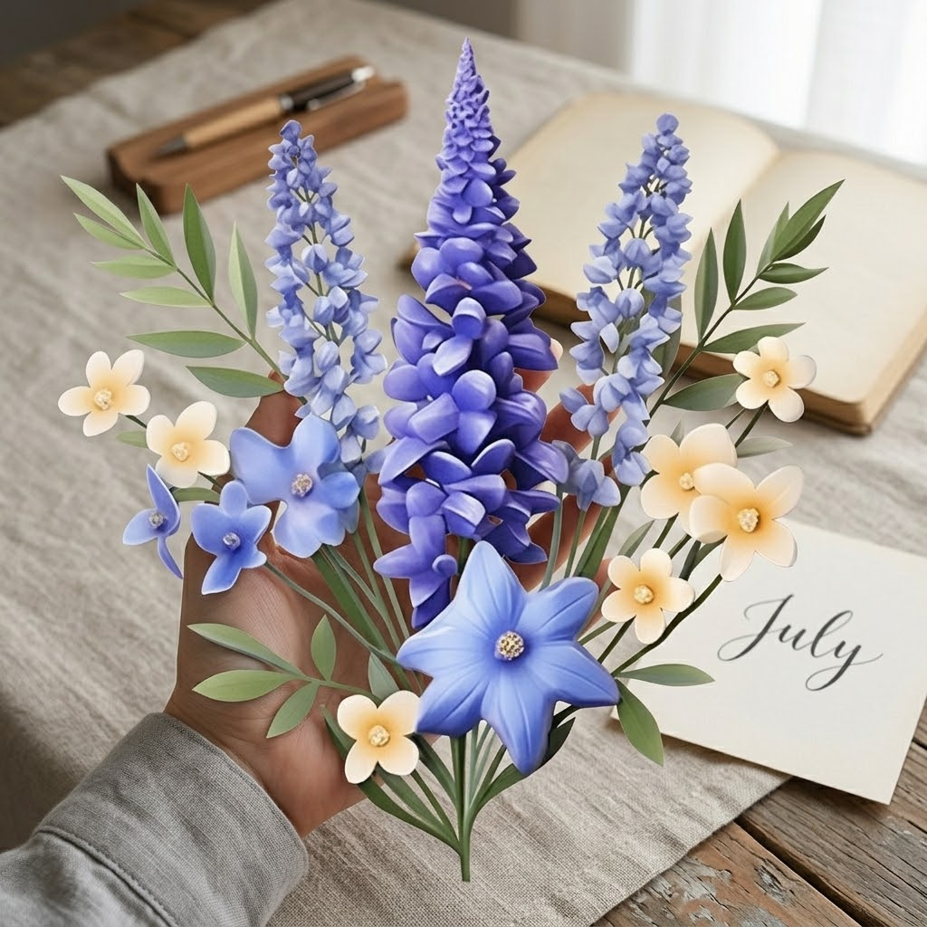 July Larkspur Birth Flower Bouquet Metal Wall Art