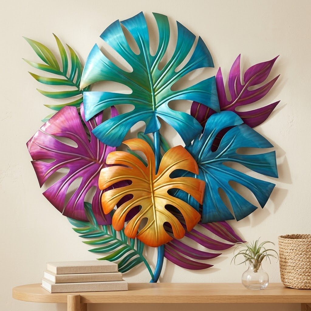 Monstera Tropical Flower Bouquet Metal Wall Art