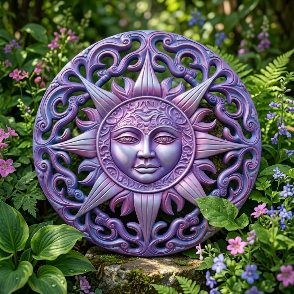 Purple Twilight Celestial Sun Goddess Metal Wall Art, Mystical Floral Decor, Premium Aluminum Sign