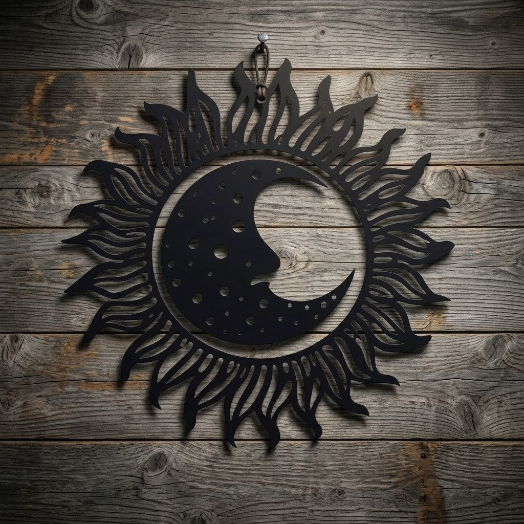 Celestial Sun Moon Harmony Metal Sign, Uv Printed Aluminum Wall Art