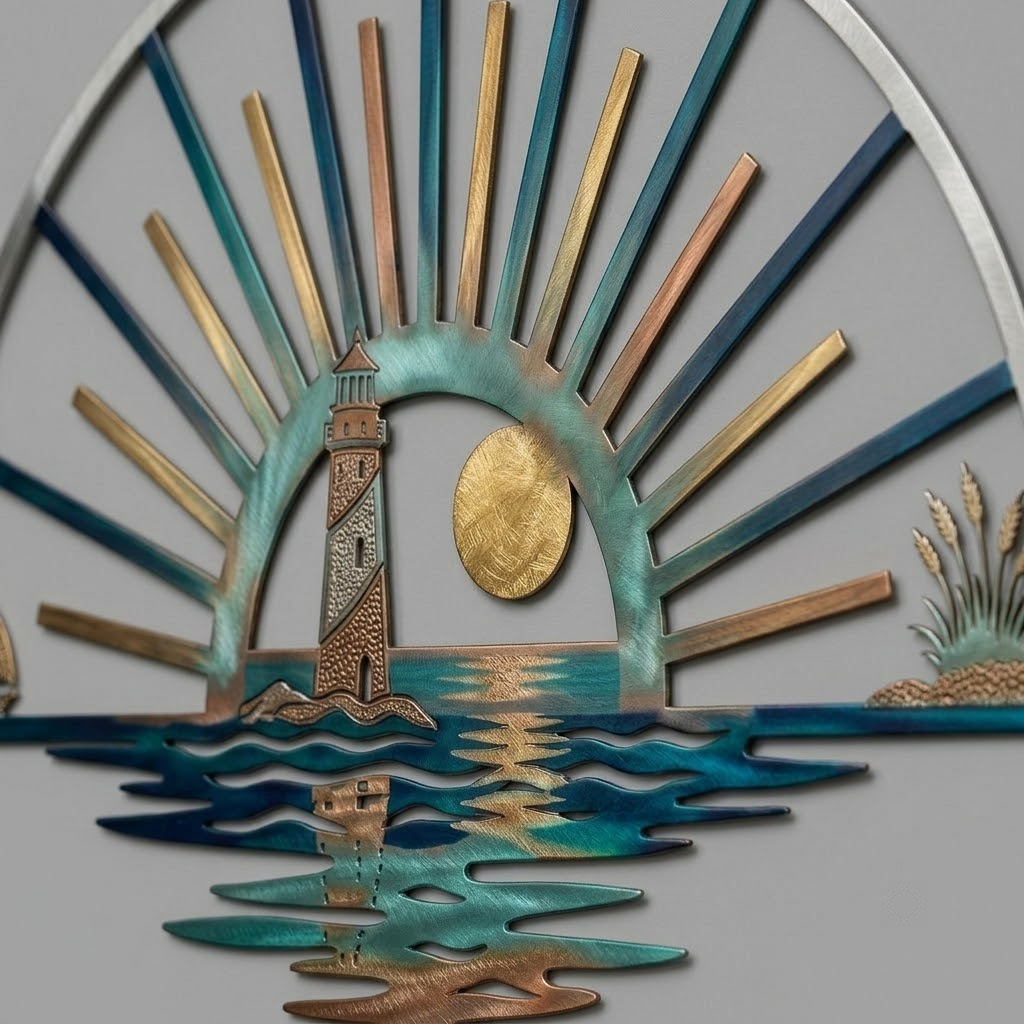 Coastal Wall Decor, Metal Lighthouse Wall Art, Ocean Metal Art For Beach House