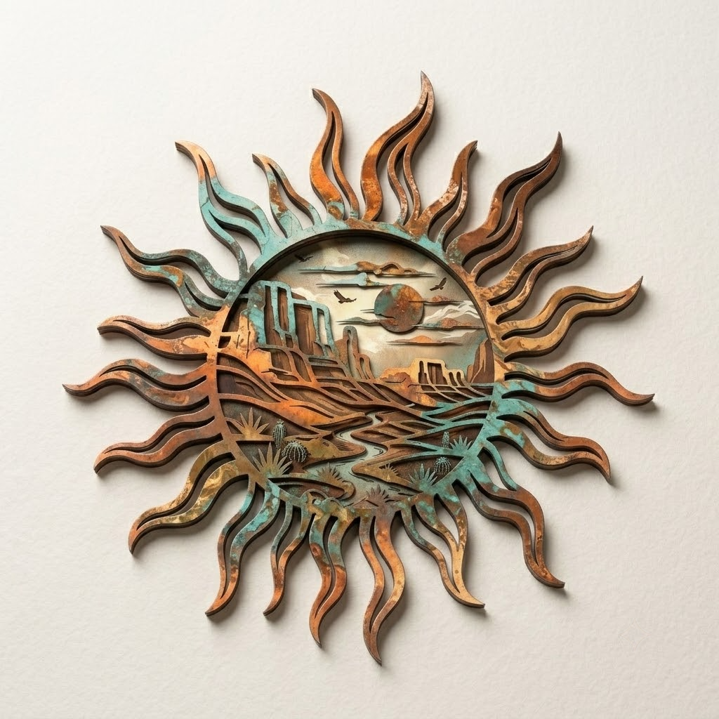Desert Metal Sign, Southwestern Landscape Art, Rustic Canyon Wall Decor, Western Metal Wall Art