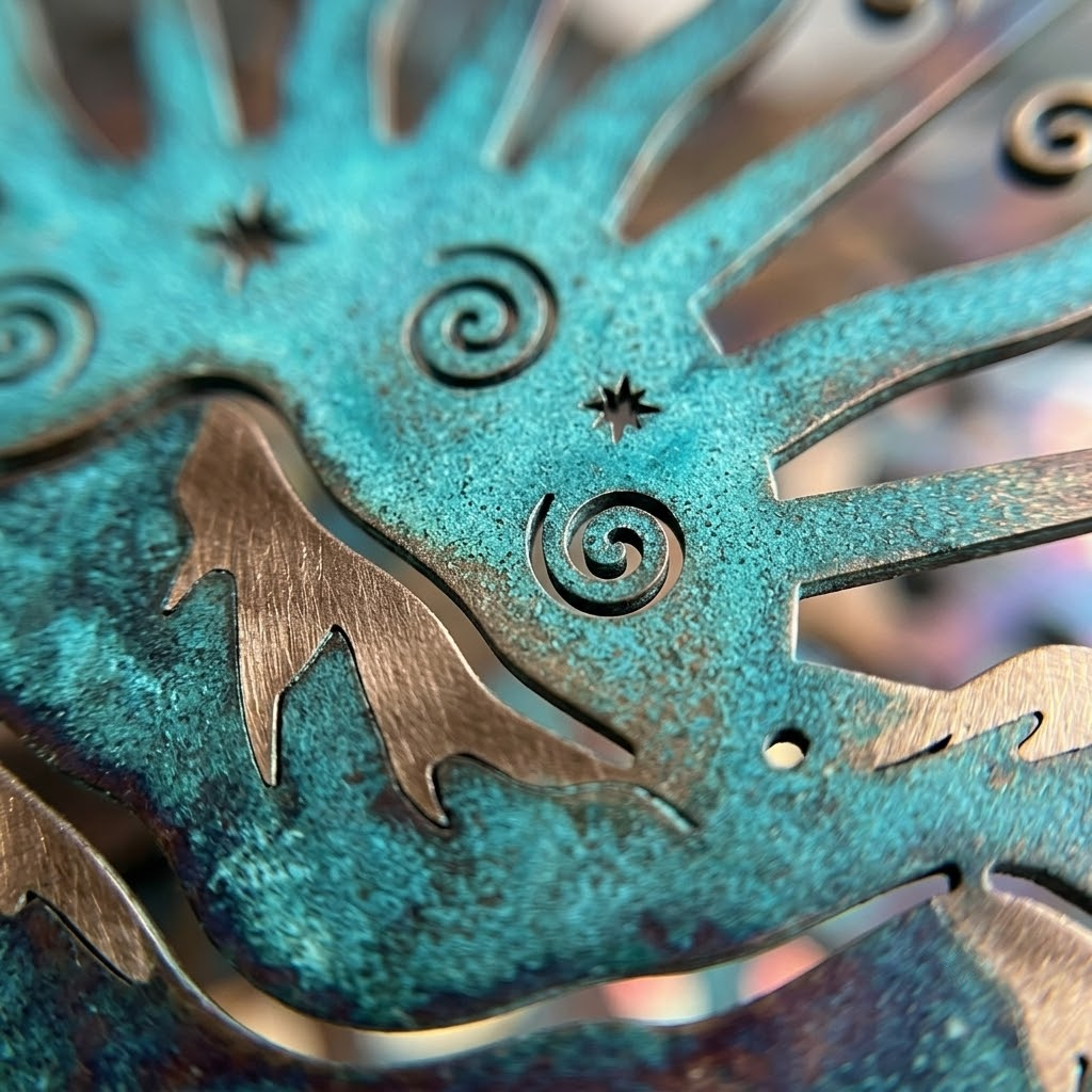 Patina Sun Metal Wall Art, Celestial Garden Decor, Turquoise Outdoor Sign