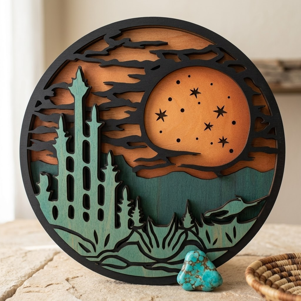 Crescent Moon Desert Wall Art, Southwestern Metal Sign For Home Decor