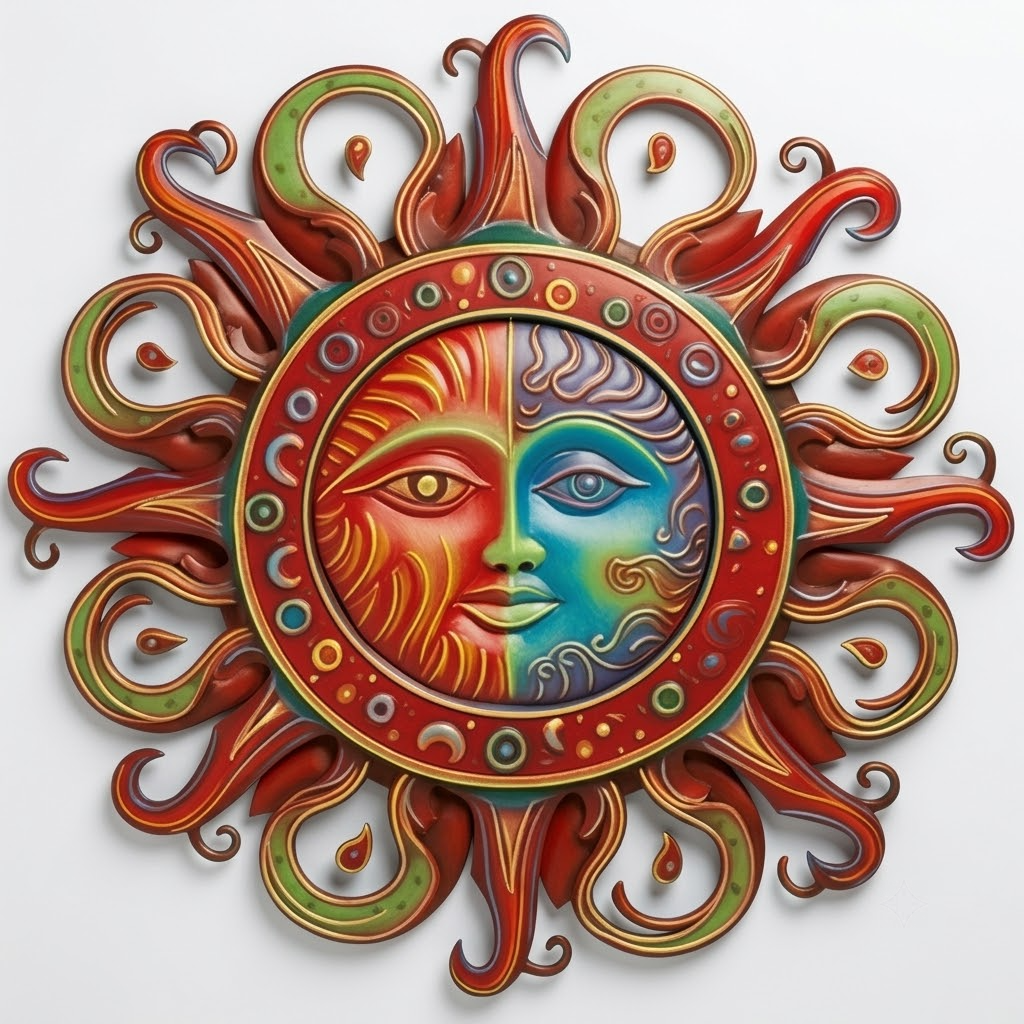 Celestial Radiant Sun Face With An Elegant Crescent Moon Metal Sign