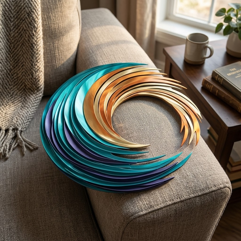 Celestial Ocean Sunburst Metal Wall Art, Jewel Tone Coastal Decor