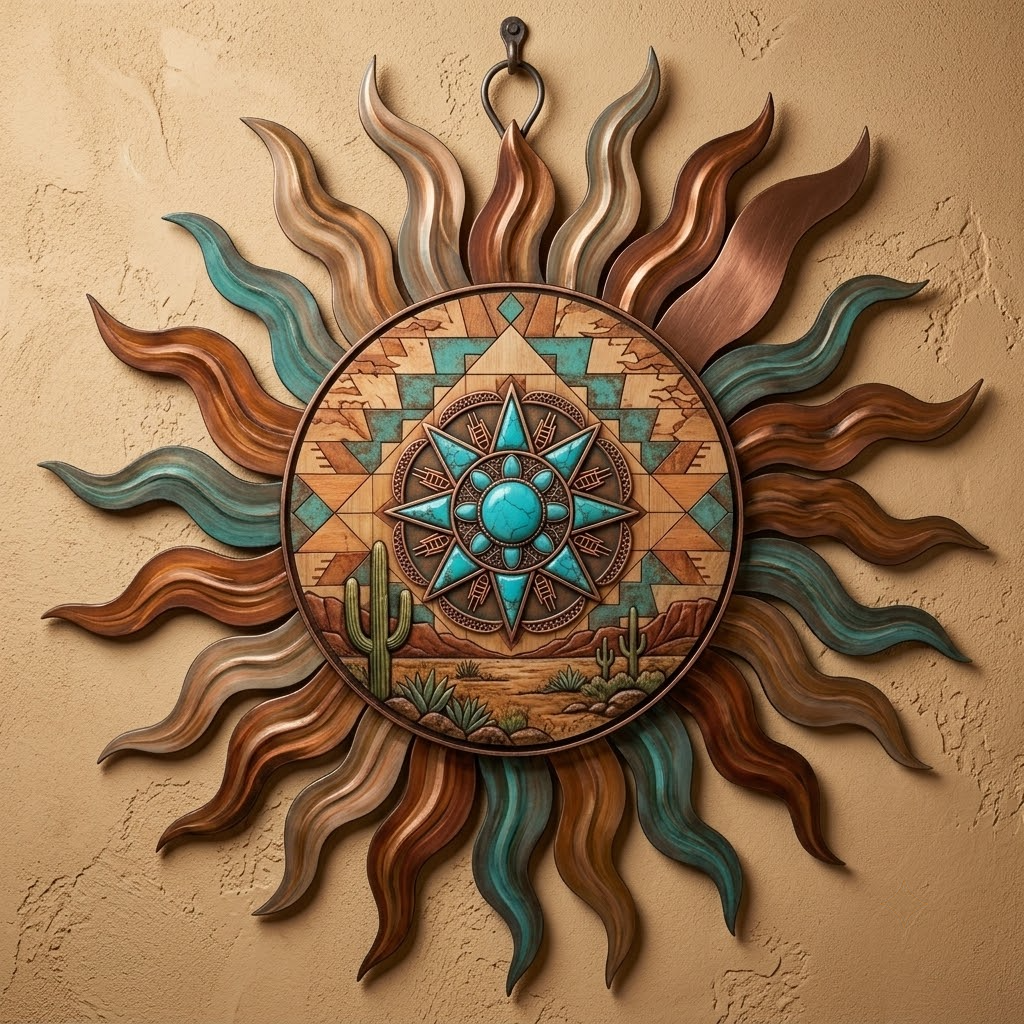 Southwestern Wall Art, Sunburst Metal Art For Desert Decor, Rustic Boho Home Gift