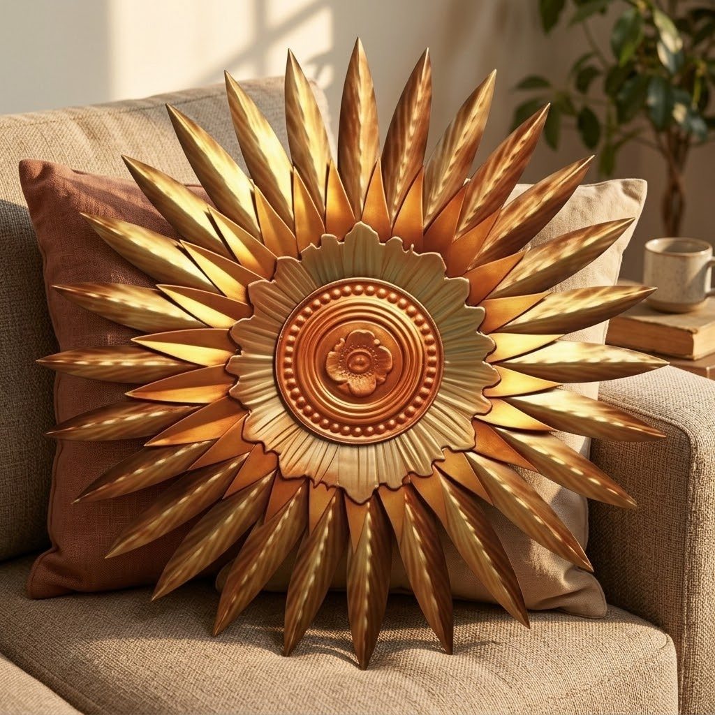 Golden Southwestern Sunburst Metal Wall Art, Desert Skyline Panoramic Sign