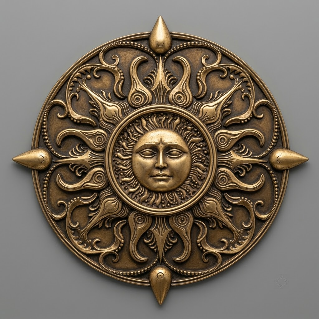 Celestial Smiling Sun Embraced Crescent Moon, Flowing Celestial Metal Sign