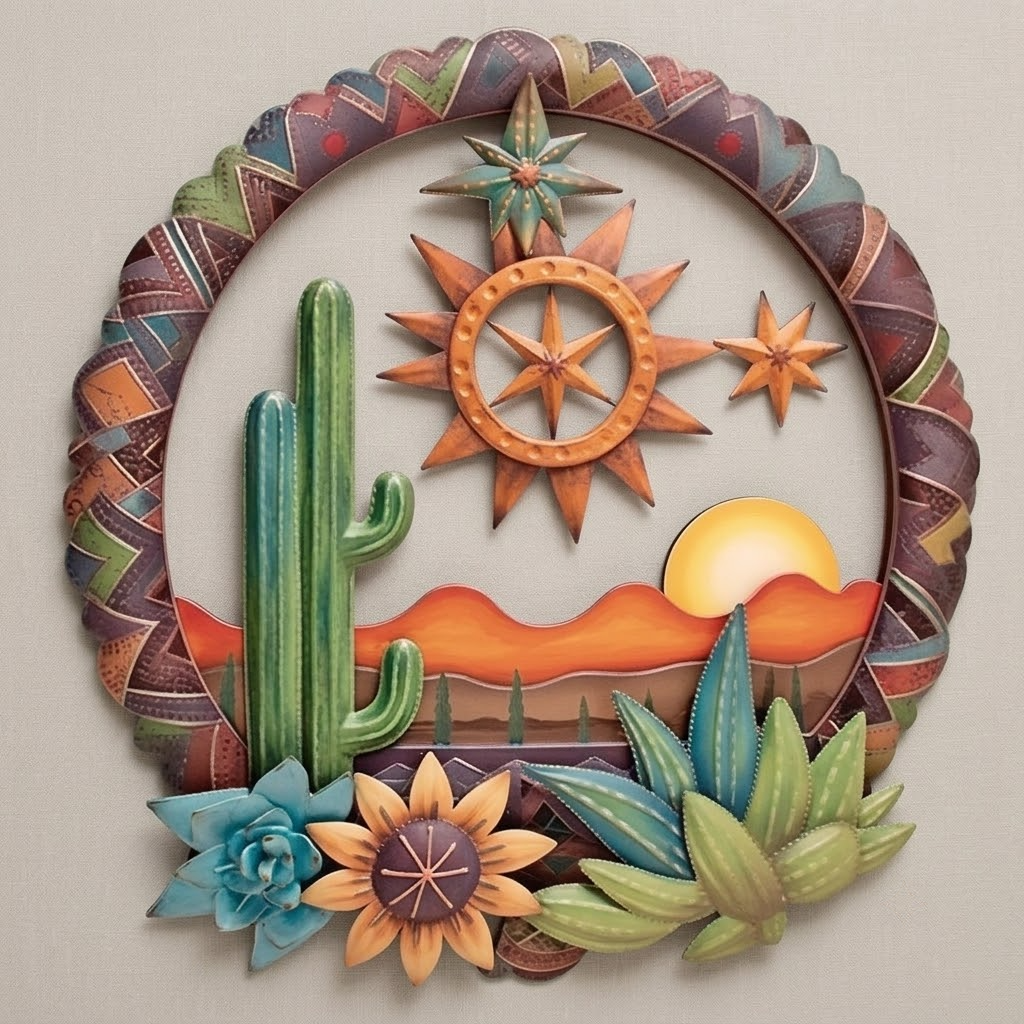 Decorative Metal Wall Art Southwestern Botanical Celestial