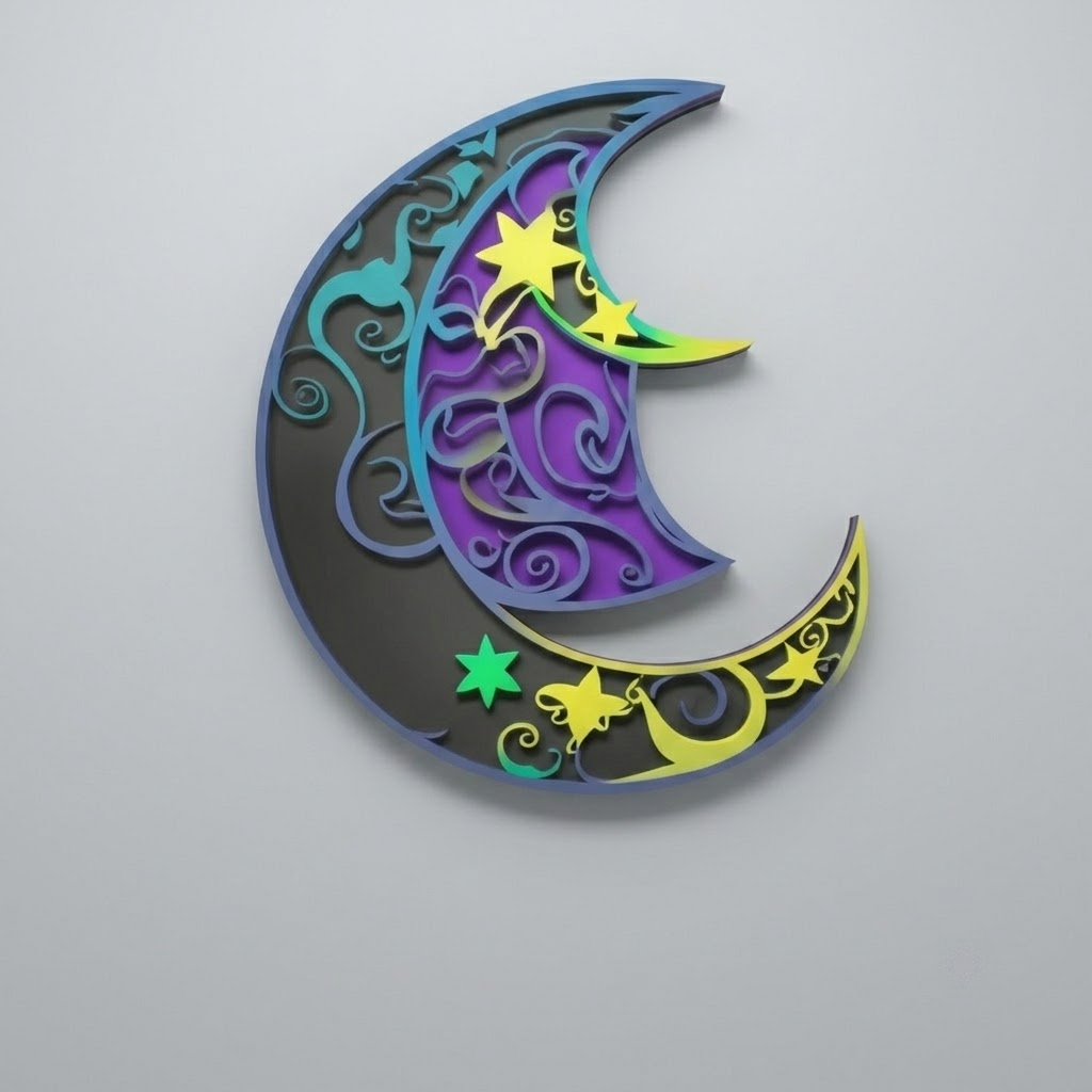 Crescent Moon With Wildflowers & Sun, Boho Metal Sign Decor