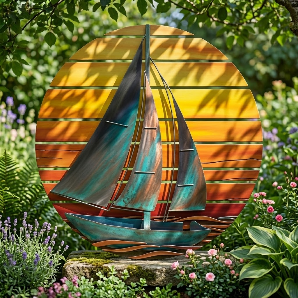 Coastal Ocean Wall Decor Sailboat Sunset Metal Art