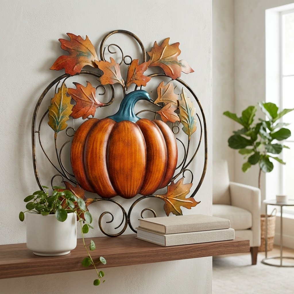 Heirloom Pumpkins Metal Sign, Wildflowers & Maple Leaves Wall Art For Fall Decor